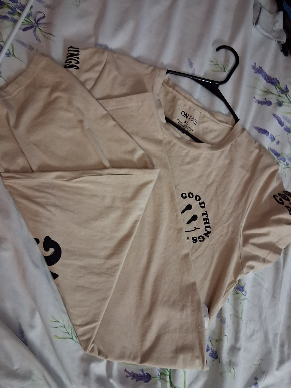 On Fire Dress Beige Graphic Tee - 'Good Things'